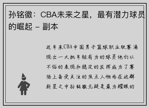 孙铭徽：CBA未来之星，最有潜力球员的崛起 - 副本